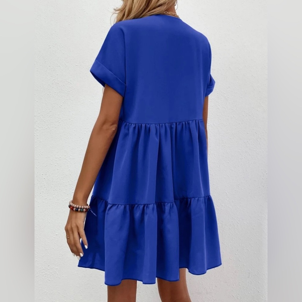 Royal Blue Ruffle Hem Dress - Picture 2 of 4